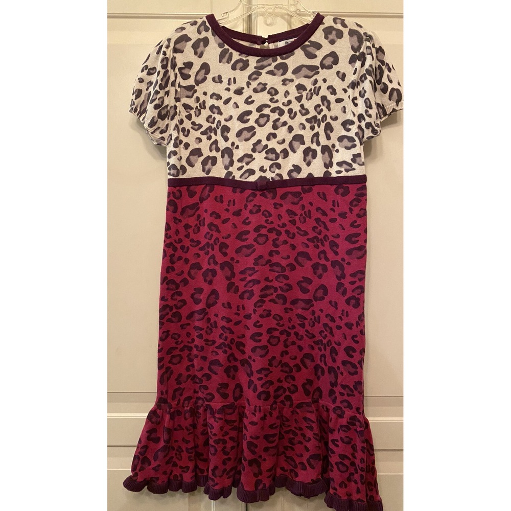 Hartstrings Sweater Dress Size 7-8 Plum‎ Animal Print Short Sleeve Ruffle Pink